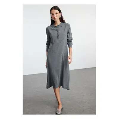 Trendyol Anthracite Midi Knit Polo Neck Dress