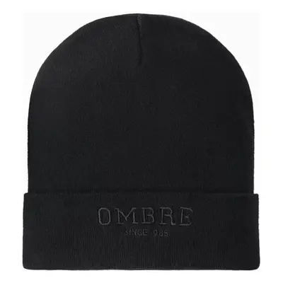 Ombre Men's knitted beanie hat with embroidered inscription - black