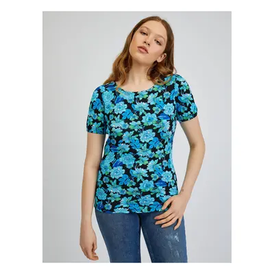 Orsay Blue-Black Women Floral T-Shirt - Women