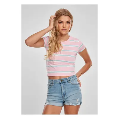 Women's Stripe Cropped T-Shirt Girls' Pink/Ocean Blue