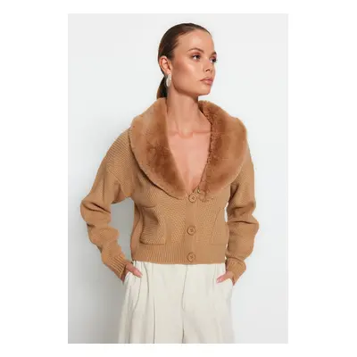 Trendyol Camel Crop kötöttáru Cardigan