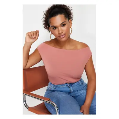 Trendyol Curve Dusty Rose Boat/Degaje/Madonna Collar Knitted Blouse