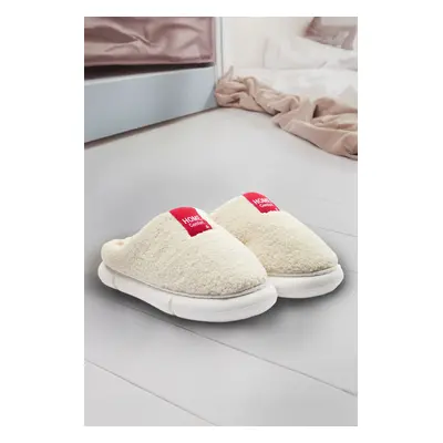 Trendyol Beige Plush Woven Label Detailed Women's Home Slippers