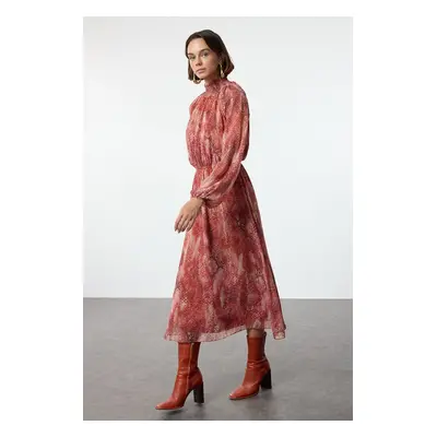 Trendyol Brick Shawl Pattern Gipel Midi Lined Woven Winter Dress