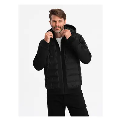 Ombre Men's quilted bomber jacket with high collar - black