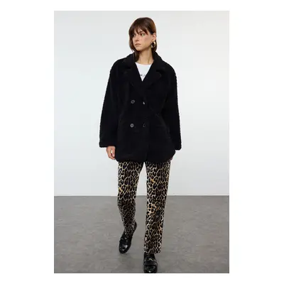 Trendyol Black Oversize Plush Midi Coat