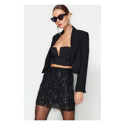 Trendyol Black Fitted Glitter Sequin Skirt