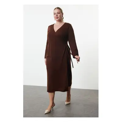 Trendyol Curve Brown Double Breasted Tie Detailed Midi Knitwear Dress