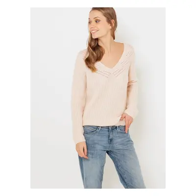 Cream sweater with clamshell neckline CAMAIEU - Women