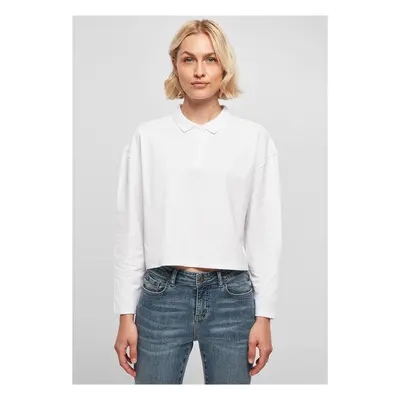 Women's Short Oversized Long Sleeve Polo White