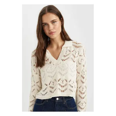 DEFACTO Relax Fit Polo Neck Crochet Knitwear Sweater