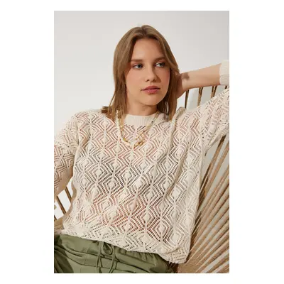 Happiness İstanbul Women's Cream Openwork Seasonal Knitwear Sweater