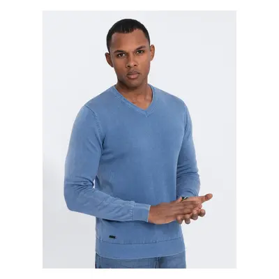 Ombre Men's wash sweater with v-neck - blue