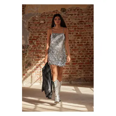 Trendyol Silver Lined Sequin Knit Short Dress