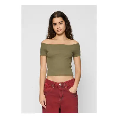 Women's T-Shirt Off Shoulder Rib Tee 2-Pack White+Olive