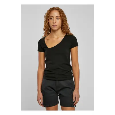 Women's T-shirt with an organic asymmetrical neckline in black