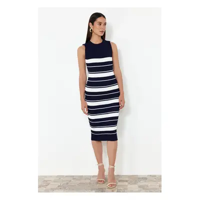 Trendyol Navy Blue Striped Crew Neck Knitwear Dress