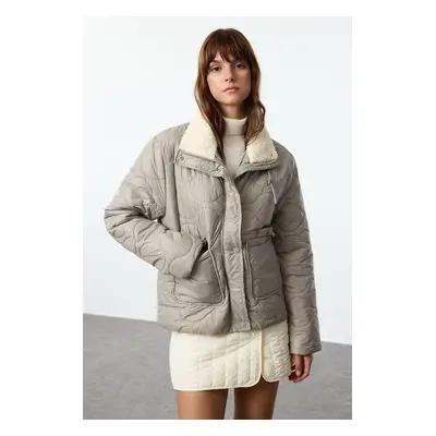 Trendyol Grey Regular Fit Stand Collar Quilted Coat