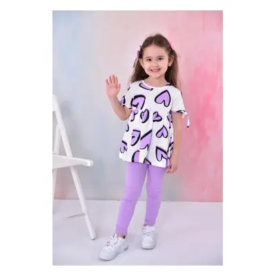 Trendyol Lilac Girl Heart Patterned T-shirt Leggings Set Knitted Bottom-Top Set