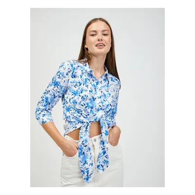 White-blue floral shirt with ORSAY knot - Women