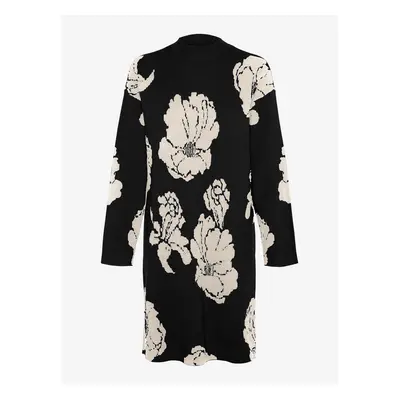 Women's white and black floral sweater dress VERO MODA Flora - Women