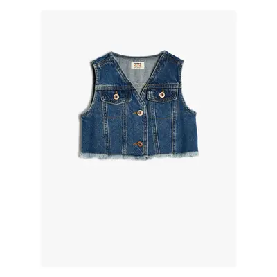 Koton Biker Jacket Double Breasted Collar Sleeveless Cotton