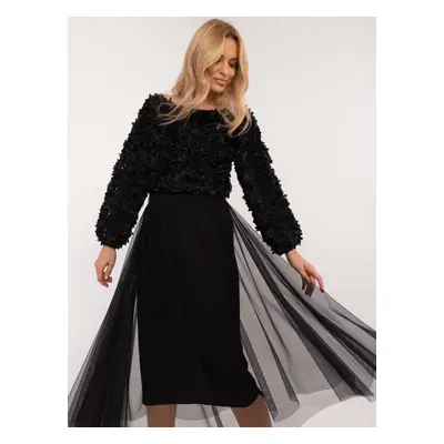 Black women's tulle midi skirt