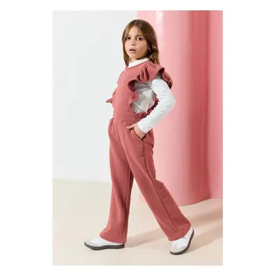 Trendyol Dusty Rose Girl 2-Piece Ruffle Sleeve Jumpsuit