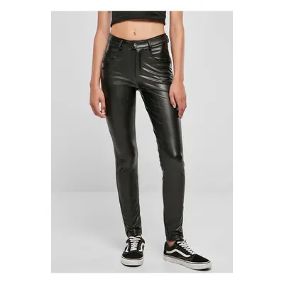 Women's mid-waisted synthetic leather trousers black