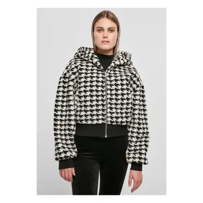 Women's Short Oversized Jacket AOP Sherpa blackhoundstooth