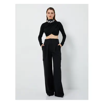 Koton Crop T-Shirt Draped Long Sleeve