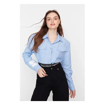 Trendyol X Sagaza Studio White-Blue Pocket Detailed Shirt