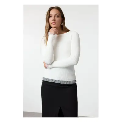 Trendyol Ecru Tulle Detailed Thin Knit Sweater