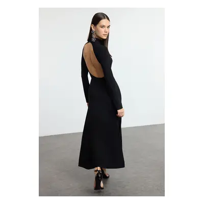 Trendyol Black Backless A-Line Stand Collar Knitted Chic Dress