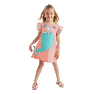 Denokids Mermaid Pink Girl's Summer Frilly Combed Cotton Dress