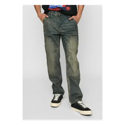 Men's Double Knee Jeans - Navy Blue/Washed