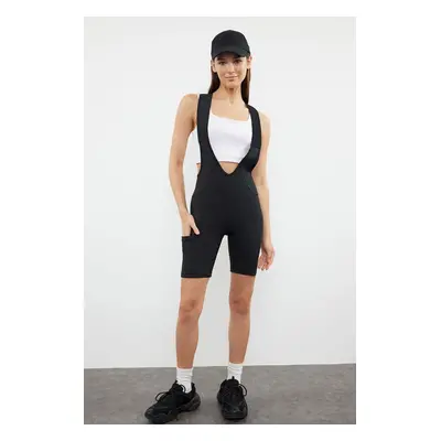 Trendyol Black Gathering Strap and Tulle Detailed Knitted Sports Biker/Cycler/Short Tights