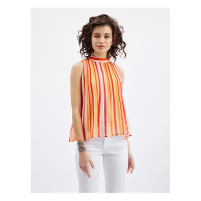 Orsay Pink-Orange Ladies Striped Blouse - Ladies