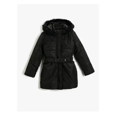 Koton Long Puffer Jacket with Faux Fur Detail