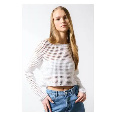 DEFACTO Regular Fit Crew Neck Crochet Knitwear Sweater