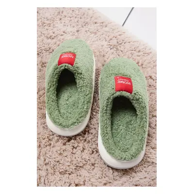 Trendyol Green Plush Woven Label Detailed Women's Home Slippers