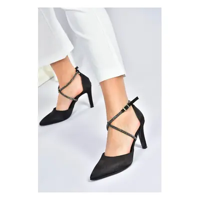 Fox Shoes Black Satin Fabric Pointed Toe Women's Heeled Shoes