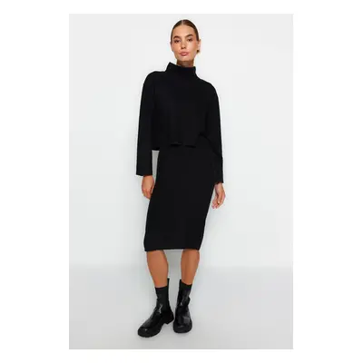 Trendyol Black Normal Waist Thessaloniki/Knitwear Look Midi Pencil Knitted Skirt