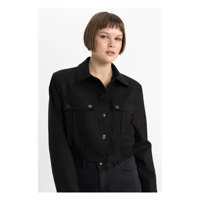 DEFACTO Shirt Collar Basic Plain Snap Closure Pocket Bomber Jacket