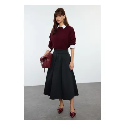 Trendyol Black High Waist Flared Pleat Detailed Midi Skirt