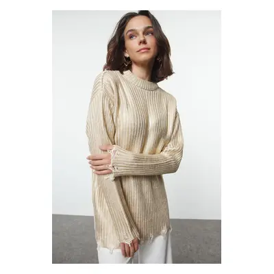 Trendyol Gold Leaf Printed Knitwear Sweater