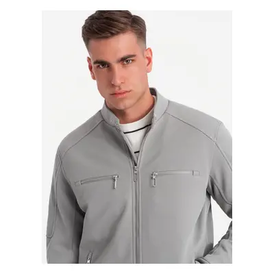 Ombre Men's biker jacket with pockets and collar - grey