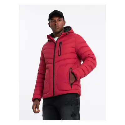 Ombre Men's quilted sports jacket with contrasting zipper - red