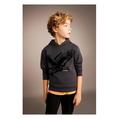 DEFACTO Boy's Printed Hooded Thick Sweatshirt