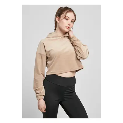 Women's Soft Taupe Hooded Cropped Velvet Oversized